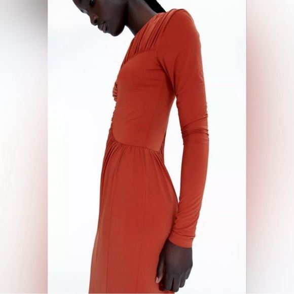 H&M Studio Collection Gathered Bodycon Dress (Burnt orange) - Picture 4 of 15